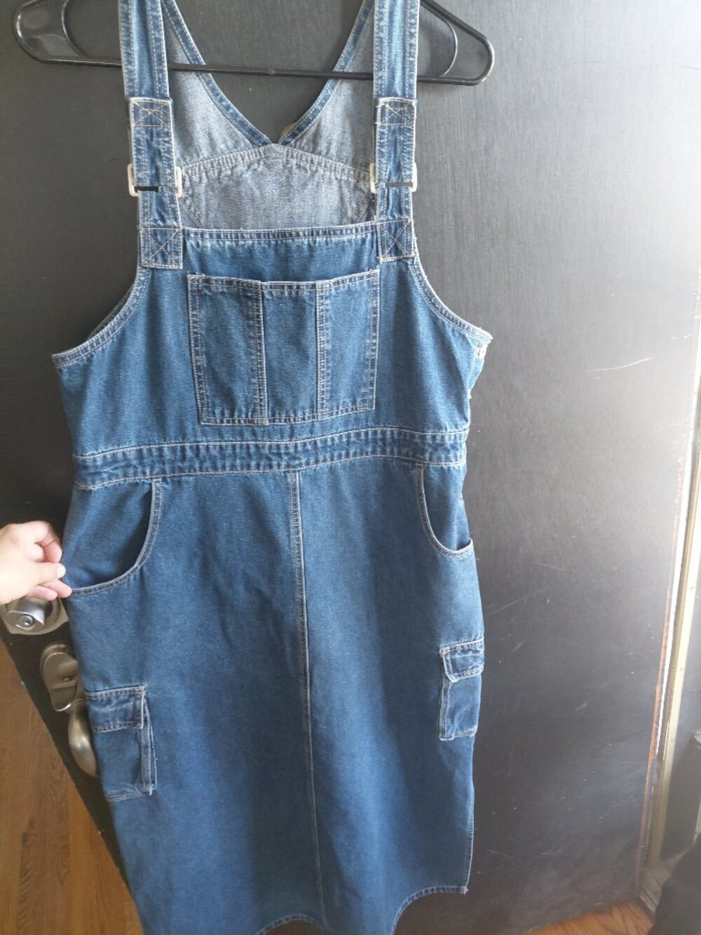 Vintage 90s Denim Overall Dress Utility Pockets Pinafore Large - Picture 10 of 11